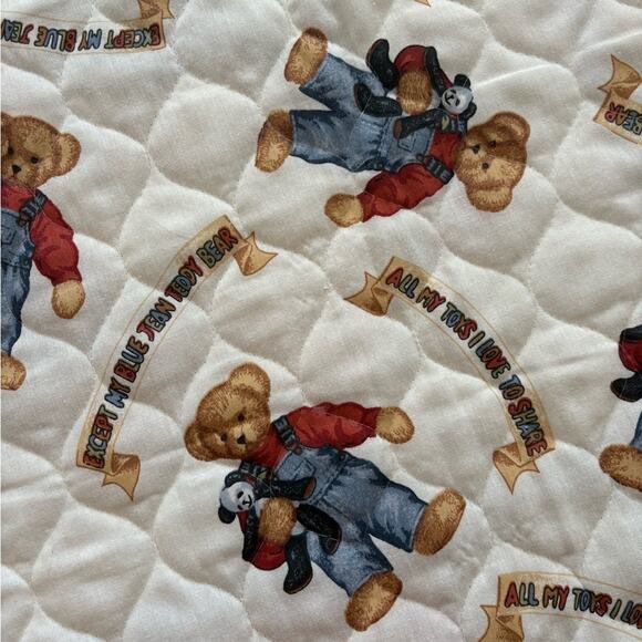 Vintage handmade blue jean teddy bear quilt - Picture 8 of 8
